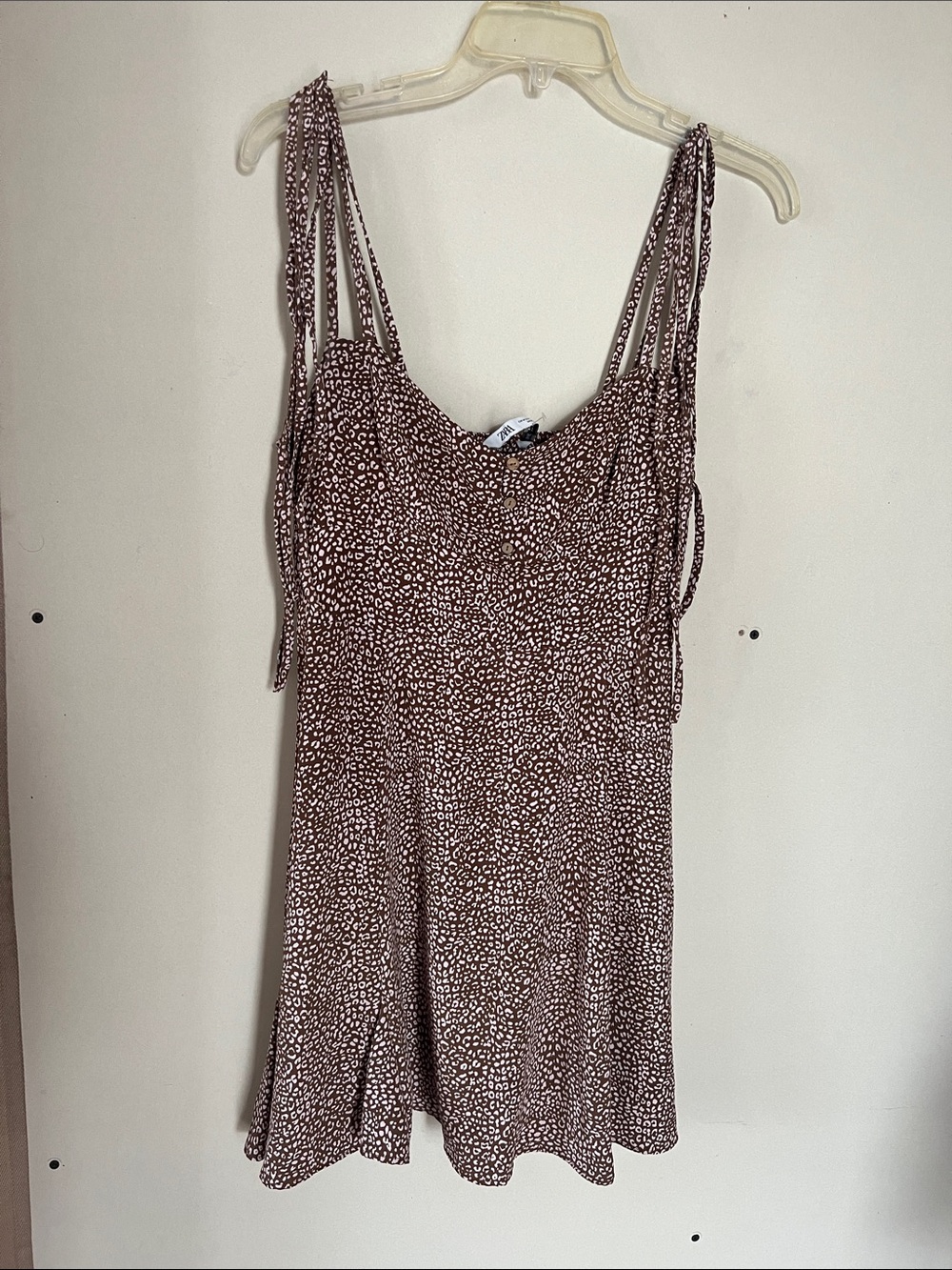 Zara Brown Printed Tie-Strap Camisole Dress